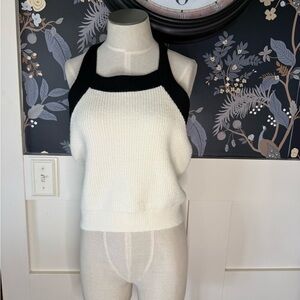 Commense White and Black Knit sweater Halter Tank Top soft Sz L